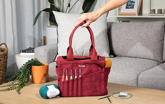 Soolla Studio Bag: Pottery Tool Bag, Art Supply Storage, Knitting Yarn Organizer, Crochet Projects, & Washable Craft Tote, 30 Pockets, 25+ Canvas Colors, Student Artist Gift (Ganja Green)