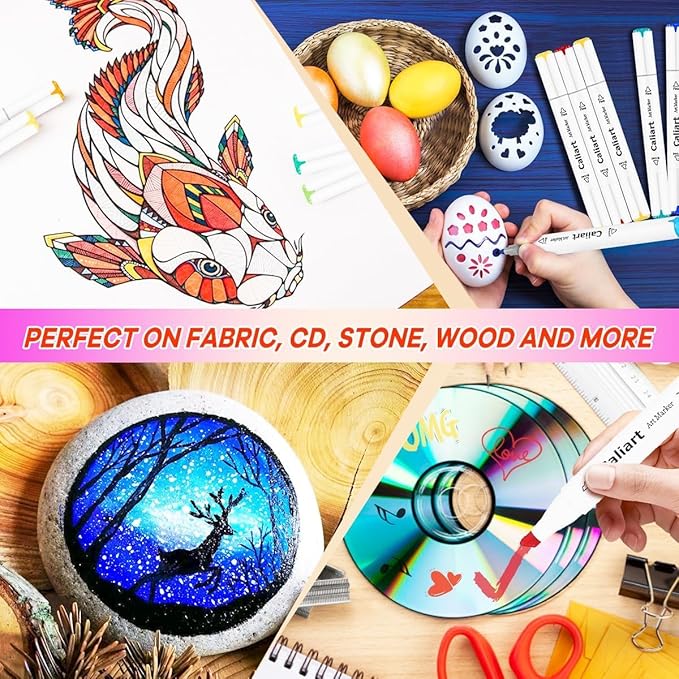 Caliart Pastel Markers, 100 Colors Dual Tip Art Markers Sketch Pens Permanent Alcohol Based, with Case for Adults Artists Drawing Illustration Sketching Coloring