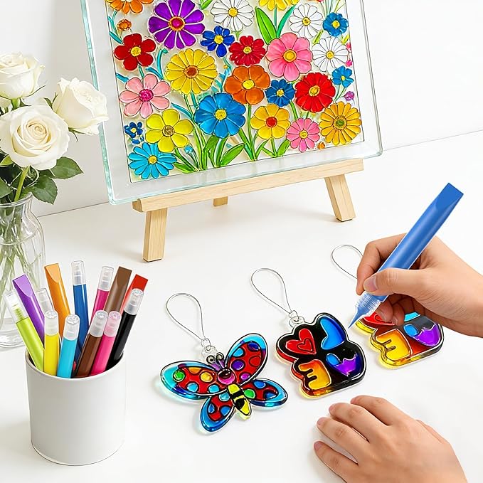 72 Pcs Suncatcher Paint Pens, Stained Glass Sun Catcher Pens 24 Colors 10ML Each, Suncatcher Kit Glass Paint Window Art Pen Crafts for Gift DIY Party Activity Supplies