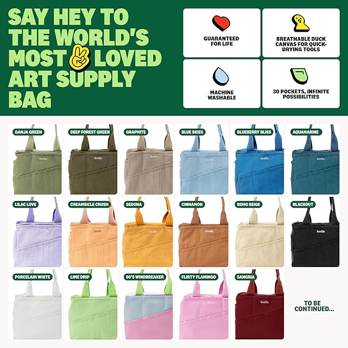 Soolla Studio Bag - World's Most Loved Art Supply & Pottery Tool Bag, Washable, Over 30 Pockets, 10 Premium Colors, Canvas Tote, Craft Organizer, Sewing, Knitting, Adults, Students, Kids (Lilac Love)
