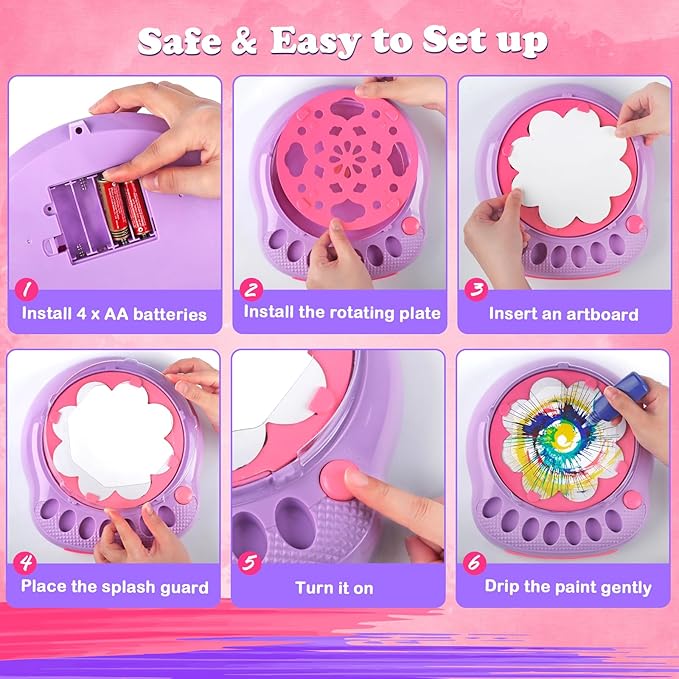 Spin Art Machine for Kids - Paint Spinner Art Craft Kit with 36 Artboards & 7 Colors - Arts and Crafts Painting Set for Boys Girls Ages 4-12, Birthday Easter Gifts for 6 7 8 9 10 Year Old (Purple)