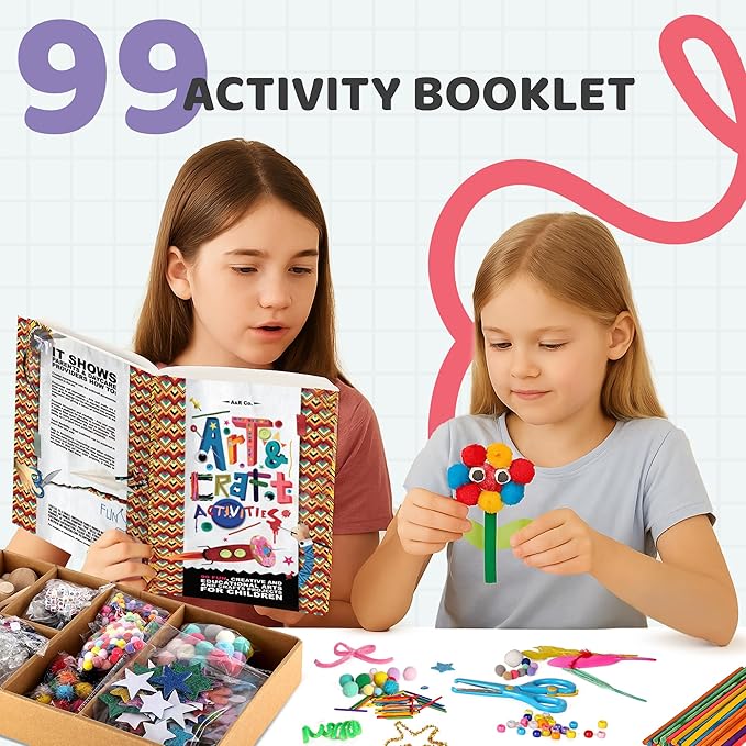A&R CO. 3000+ Pcs Arts and Crafts Supplies & Materials for Kids - Ultimate Bulk Craft Kit for Boys & Girls with 99 Activities Book for Ages 3-5, 4-6, 6-8, 8-12