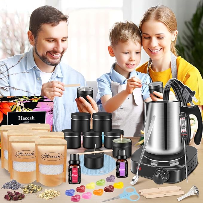 Complete Candle Making Kit With Wax Melter, Candle Making Supplies, Diy Arts&Crafts Kits Gift For Adults,Beginners,Including Soy Wax,Electric Stove,Wicks,Rich Scents,Rubber Pads,Wick Clips,Spoon, Etc.
