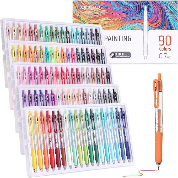 languo Retractable Acrylic Gel Pens for Coloring, 90 Colors Click Acrylic Paint Pens Set with 0.7mm Tip for Adult Coloring, Colored Gel Pens for Black Paper, Rock, Glass, Fabric, DIY and Art Crafts