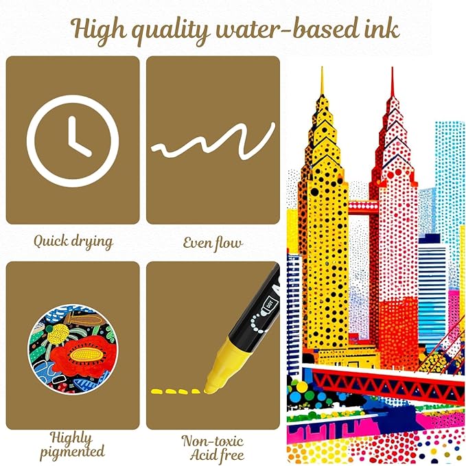 Nauets 24 Colors Dual Tip Acrylic Paint Markers, Premium Dot&Fine Tip Coloring Paint Pens for Rock, Wood, Fabric, Canvas, Glass, Paper, Ceramic, Scrapbook, Egg, DIY Crafts Supplies - Mothers Day Gifts