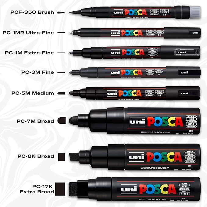 Posca Paint Markers, 3M Fine Tip Point Acrylic Paint Pens with Reversible Tips, Art Supplies For Gifts, Decorations Fabric, Metal, Glass, Wood and Canvas, Set of 16