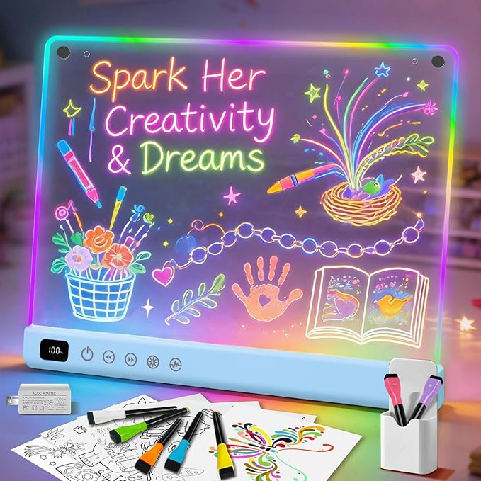 Led Drawing Board with 13 Light Effects, 16" Rechargeable Glow Doodle LED Note Board with Colors, Neon Light Up Drawing Tablet Gifts for Kids for Easter Birthday Christmas Gift Ideas