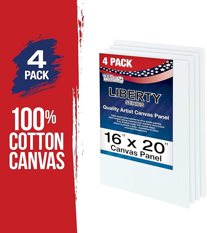 U.S. Art Supply 16 X 20 Inch Art Canvas Board Panels 4 Pack - 8 Ounce Heavyweight Cotton Acid Free Canvases for Painting Acrylics and Watercolor (1 Case of 4 Single Canvas Painting Panels)