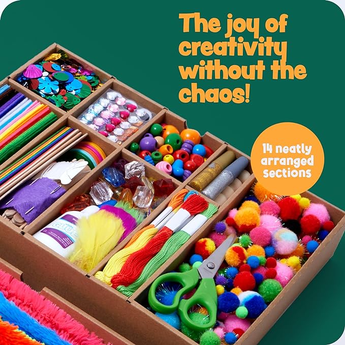 Dan&Darci Arts and Crafts Vault - Craft Supplies Kit in a Box - Birthday Gift for Kids Ages 4 5 6 7 8 9 10 11 & 12 Year Old Girls & Boys - Crafting Set Kits - Gift Ideas for Kid Art Activity Gifts
