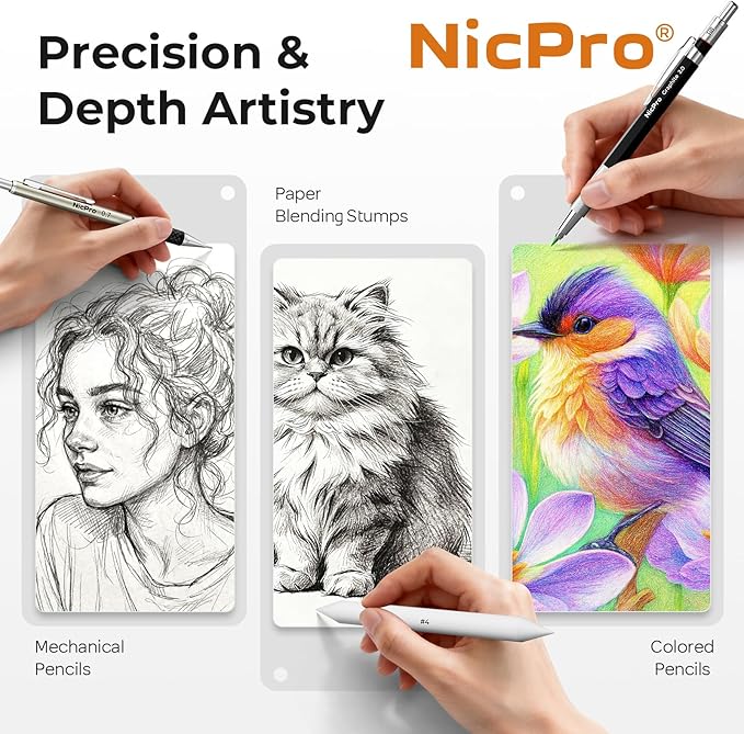 Nicpro 52PCS Art Drawing Supplies Kit, Metal Mechanical Pencil Set 0.5, 0.7, 0.9 & 2mm, 9x12 Sketch Book, 12 Fineliner Pens, 20 Tubes Leads, School Supplies Drawing Kit for Artist Adults Sketching