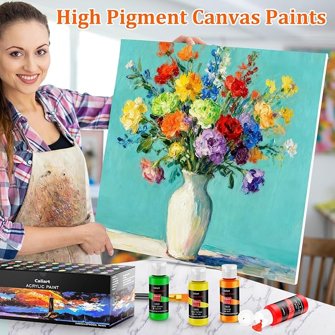 Caliart Acrylic Paint Set with 12 Brushes, 36 Colors Art Craft Paints for Artists Kids & Adults Beginners, Rich Pigments, Canvas Ceramic Wood Rock Painting Kit Art Supplies