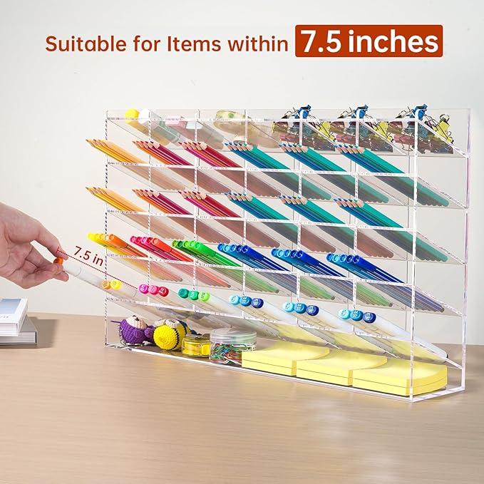 BEYGORM Acrylic Vertical Marker Organizer for 375 Markers with 31 Compartments, Clear Angled Pen & Pencil Holder, Large Desk Stationery & Art Supply Storage for Office & School (17.9x 12.4 x 4 Inch)