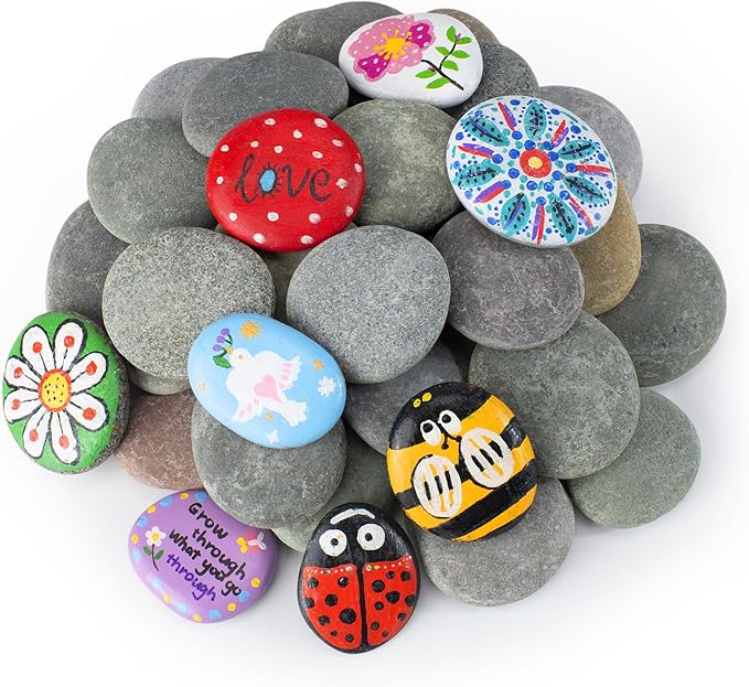 Simetufy 30 Pcs Rocks for Painting, 2"-3" Painting Rock, Flat & Smooth Natural Stones to Paint, Art & Crafts for Kids & Adults