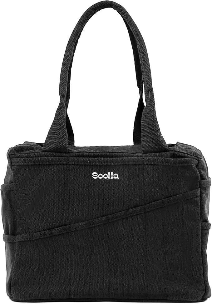 Soolla Studio Bag: Pottery Tool Bag & Craft Storage, Art Supply Organizer, Washable Tote, Knitting Yarn Carrier, Crochet Projects, 30 Pockets, 20+ Canvas Colors, Gift For Artists & Teachers (Blackout)