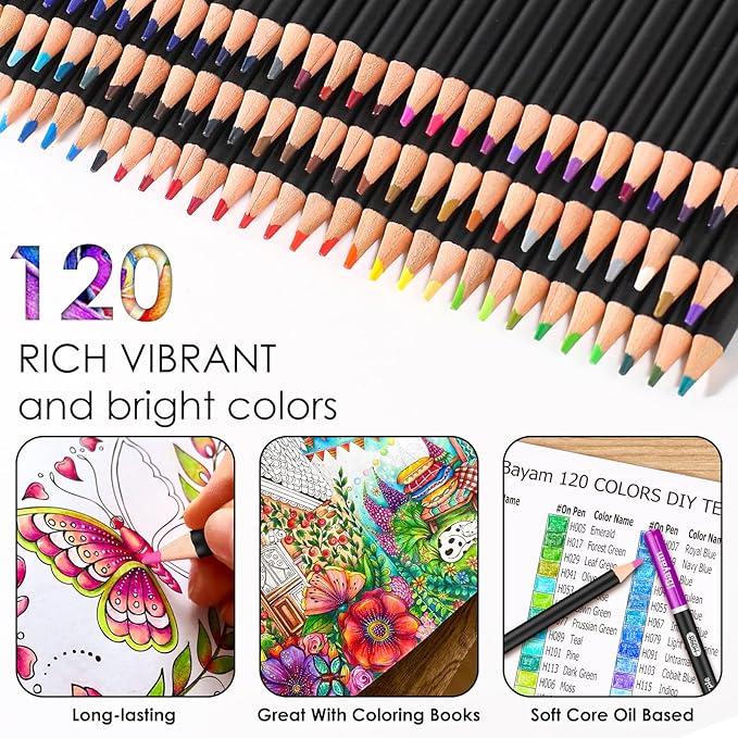 iBayam 123-Pack Colored Pencils Set with 3-Color Sketch Book, Coloring Pencils, Art Supplies Sketching Kits, Professional Artist Drawing Pencils for Artists, Adult