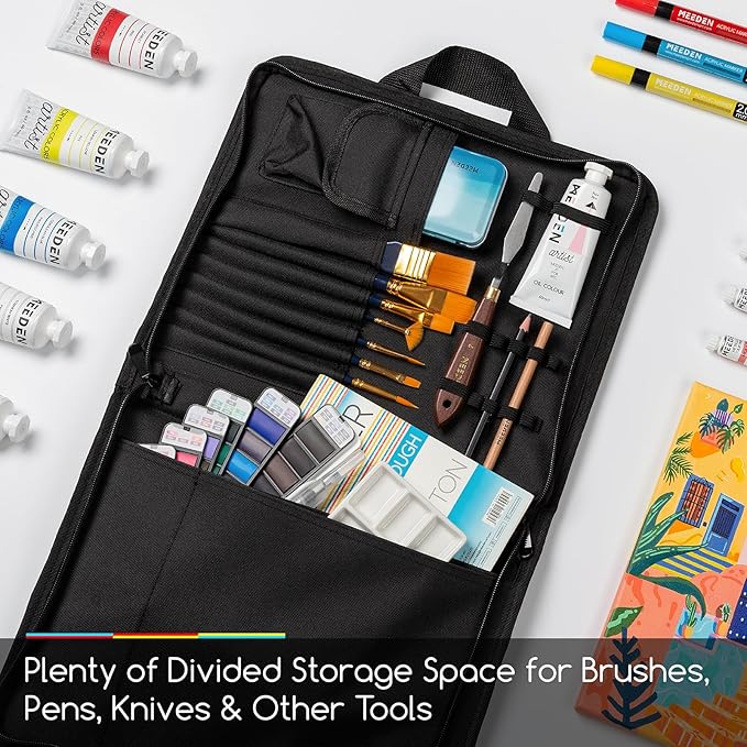 MEEDEN Sketch Bag: Portable Artist Sketch Portfolio Case for 9" x 12" Sketchbook & Watercolor Pads - Zippered Art Travel Bag for Brushes, Pens, Pencils & Art Supplies