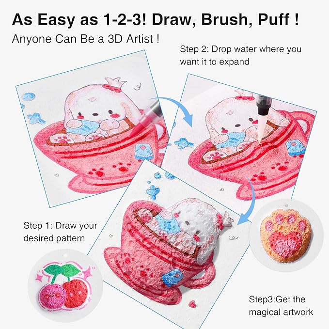 RuiHawk Magic Foam Texture Painting Kit for Kids, 75 Pcs 3D Puff Paint Art Supplies with 24 Auto-Flow Markers, 38 Texture Sheets & 10 Bead Necklace, Puffy Paint Kit Creative Gift for Ages 5-10
