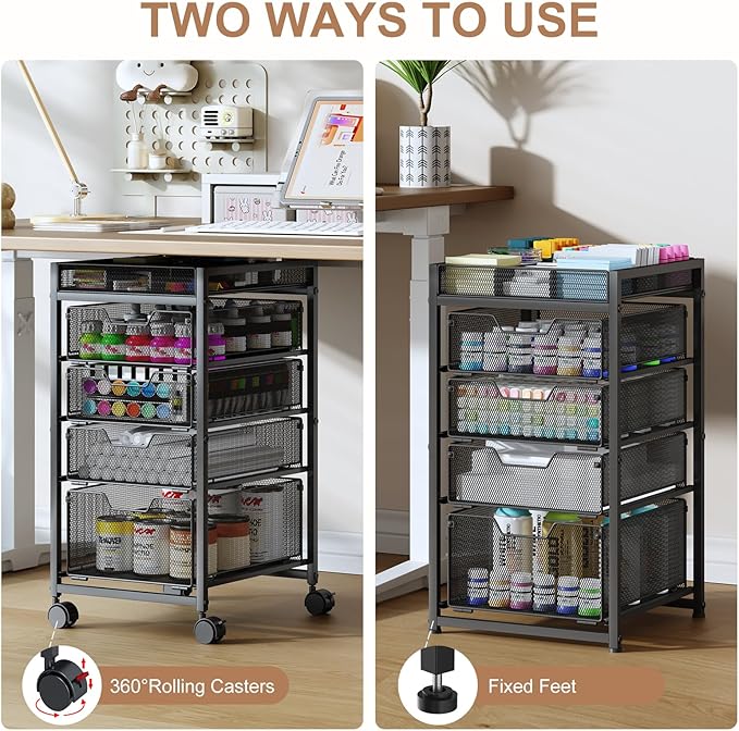 Rolling Utility Cart with 4 Drawers, Craft Organizer and Storage Carts with DIY Divider, Lockable Wheels Storage Organizer for Art Supplies, Store for Brushes & Paints & Small Parts(Patent Pending)