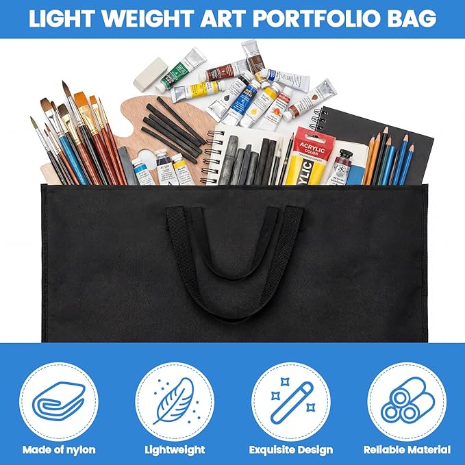 Abbylike 24 x 36 Inch Art Portfolio Bag Large Waterproof Nylon Carry Case Shoulder Strap Poster Board Painting Drawing Sketch Storage Artist Portfolio for Students Artwork Gift Supplies(Black)