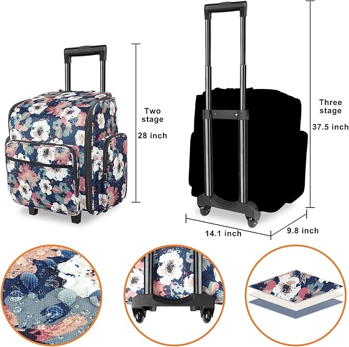 YOREPEK Rolling Craft Bag, Large Roller Scrapbook Tote with Wheels, Water Resistant Scrapbooking Rolling Briefcase for Scrap Book Stickers Supplies and Tools, Gift for Crafter Artist Teacher, Floral