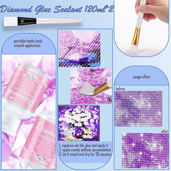 NLXCXUCY 244Pcs Diamond Art Accessories Kit All-Inclusive Diamond Painting Tool Set with A3 Diamond Painting Light Pad,Diamond Art Sealer Glue, Diamond Correction Pens, Storage Box for DIY Craft