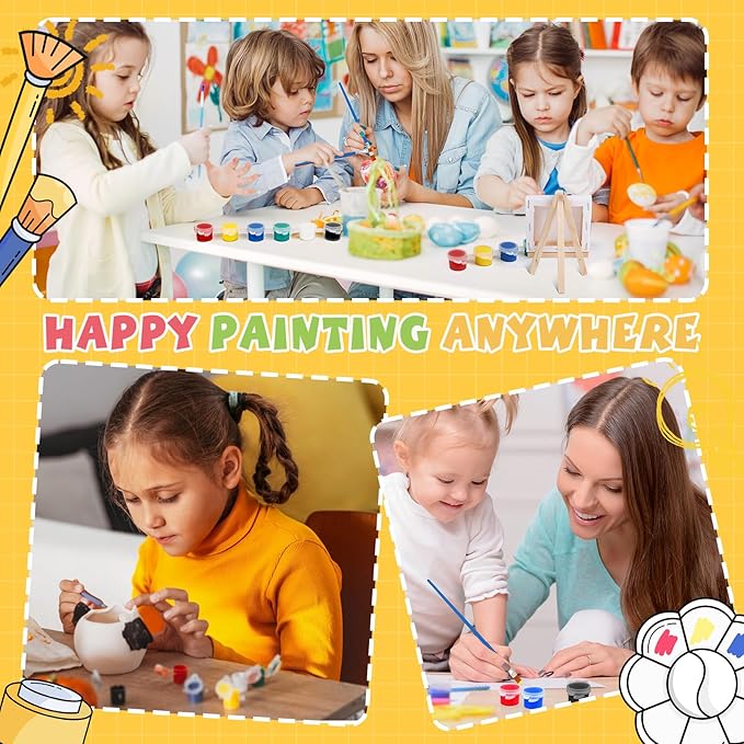 ESRICH 12 Set Mini Acrylic Paint Kit, Minis Stretched Canvas with Easel, Acrylic Paint Strips, Palettes, Painting Brushes, Mini Canvas and Easel Set for Kids Artists Beginner,Gift