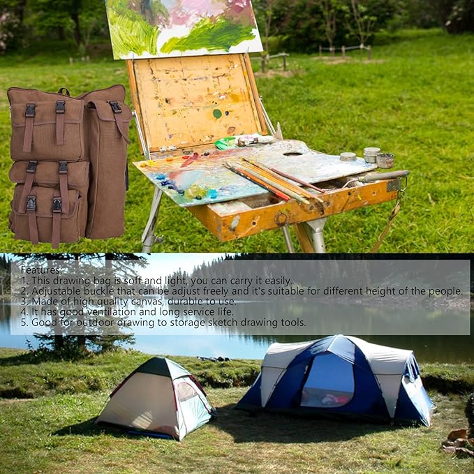 Walfront Art Portfolio Artist Backpack Coffee Canvas Artist Portfolio Carry Case Storage Backpack, Art Supply Tote Bag with Handheld Strap Multi-functional Sketching Drawing Painting Portfolio, 4K