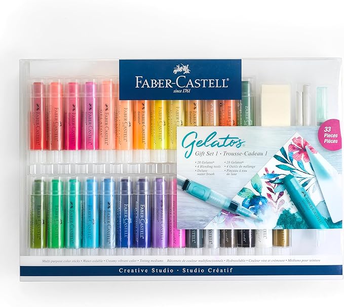 Faber-Castell Gelatos Gift Set: 28 Watercolor Gel Crayons and Art Supplies for Painting, Drawing & Journaling, Versatile Art Pigment Crayons, Gel Sticks for Mixed Media