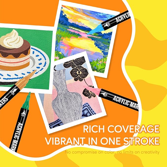 Pagather 72 Colors Acrylic Paint Markers, Dual Tip with Fine Tip and Brush Tip Pens for Stone, Wood, Calligraphy, Canvas, Ceramic, Metal, Glass, Rock Painting, DIY Crafts Art Supplies Kit