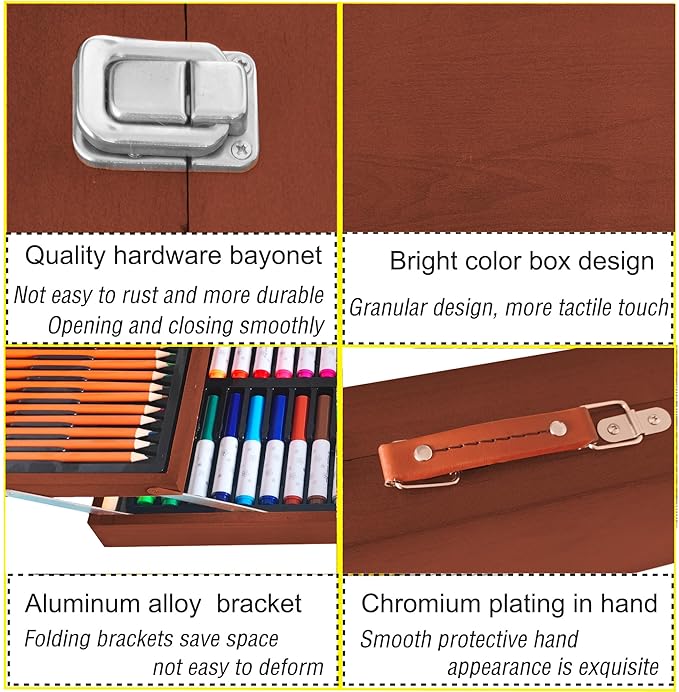 KINSPORY Art Sets, 139 Pack Painting Drawing Art Supplies Kit with 2 Sketch Pads, Deluxe Double Layers Crafts, Colored Pencils, Oil Pastels, Watercolor Paints, Gift for Artists Kids (Brown)