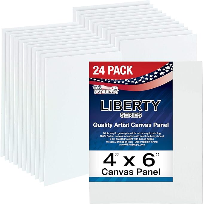 U.S. Art Supply 4 X 6 Inch Art Canvas Board Panels 24 Pack - 8 Ounce Heavyweight Cotton Acid Free Canvases for Painting Acrylics and Watercolor (1 Case of 24 Single Canvas Painting Panels)