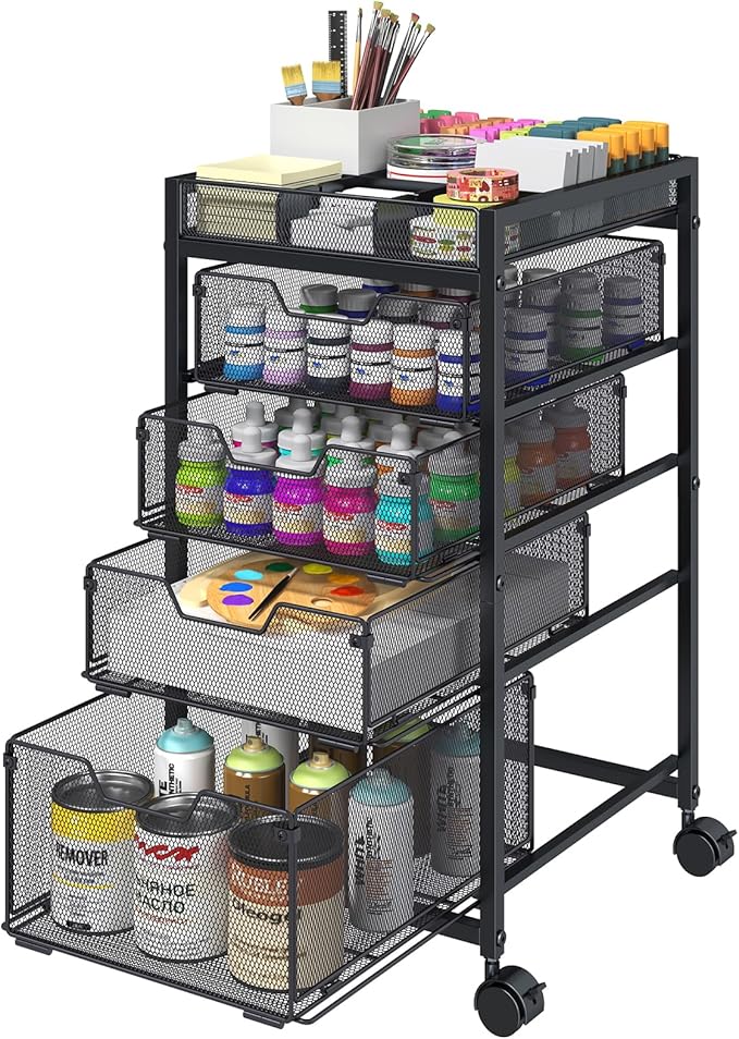 Rolling Utility Cart with 4 Drawers, Craft Organizer and Storage Carts with DIY Divider, Lockable Wheels Storage Organizer for Art Supplies, Store for Brushes & Paints & Small Parts(Patent Pending)