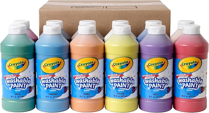 Crayola Washable Paint (12ct), Bulk Paint Set for Kids' Art Projects, 16 Oz, Nontoxic Craft Supplies, Teacher Classroom Must Haves, Ages 3, 4, 5