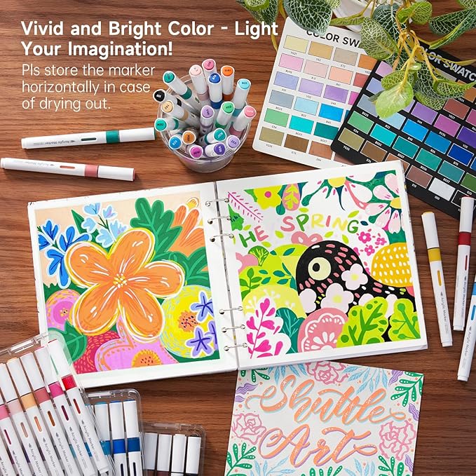 Shuttle Art Automatic Ink Control Acrylic Paint Markers, 36 Colors Brush Tip Acrylic Paint Pens for Rock Painting, Ceramic, Wood, Canvas, Glass, Stone, Fabric, Card Making, DIY Supplies, FlipFunAlong