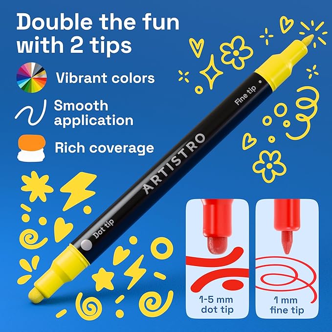 ARTISTRO 36 Precision Dual-Tip Acrylic Paint Markers – Paint Pens Set with Dot & Fine Tips for Fabric, Rock, Glass, Wood, Coloring Books – Classroom & Art Supplies Gift – Teacher Appreciation Gift