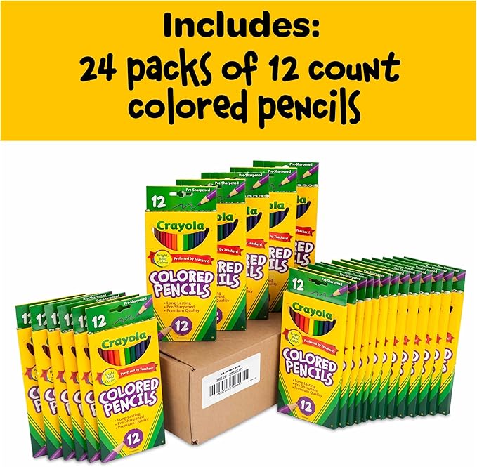 Crayola Bulk Colored Pencils for Kids (24pk) - 12 Assorted Colors, Art Supplies For Crafts & Coloring Books, Bulk Preschool & Kindergarten Classroom Supplies (Packaging May Vary)