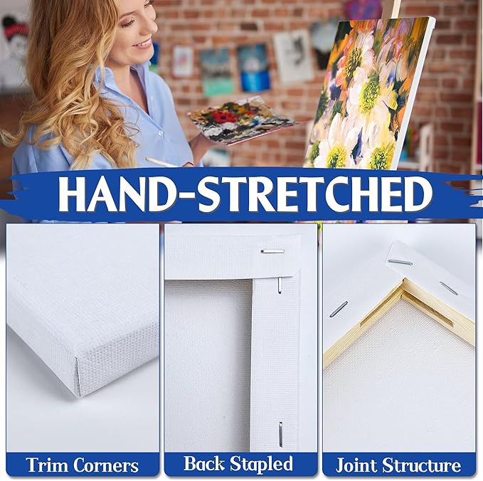Halobios 6 Packs Stretched Canvases for Painting with 4x4 Inch, 6x6 Inch, 8x8 Inch, 11x14 Inch, Painting Canvases for Acrylics,Oils & Other Media, 5/8 Inch Profile 100% Cotton Artist Framed Canvas