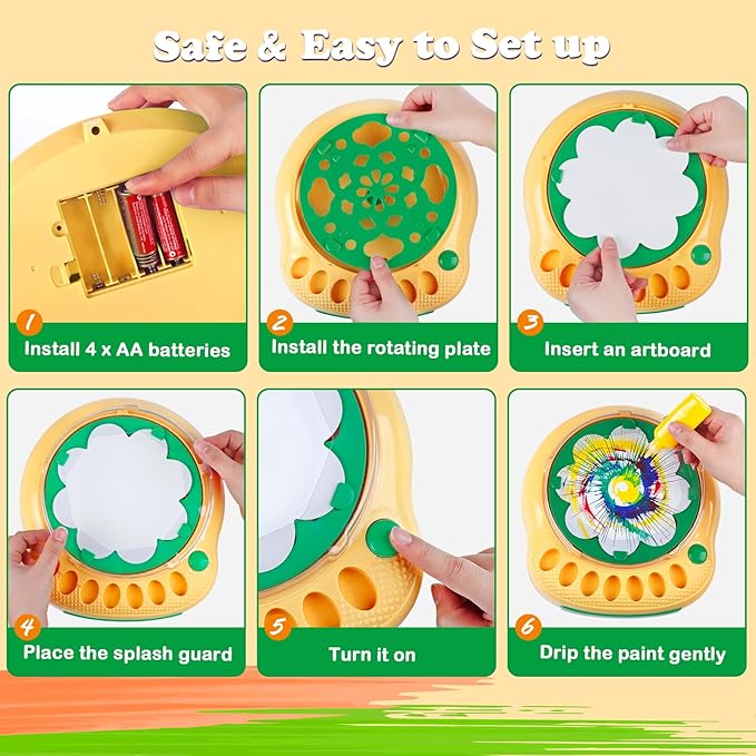 Spin Art Machine for Kids - Paint Spinner Art Craft Kit with 36 Artboards & 7 Colors - Arts and Crafts Painting Set for Boys Girls Ages 4-12, Birthday Easter Gifts for 6 7 8 9 10 Year Old（Green）