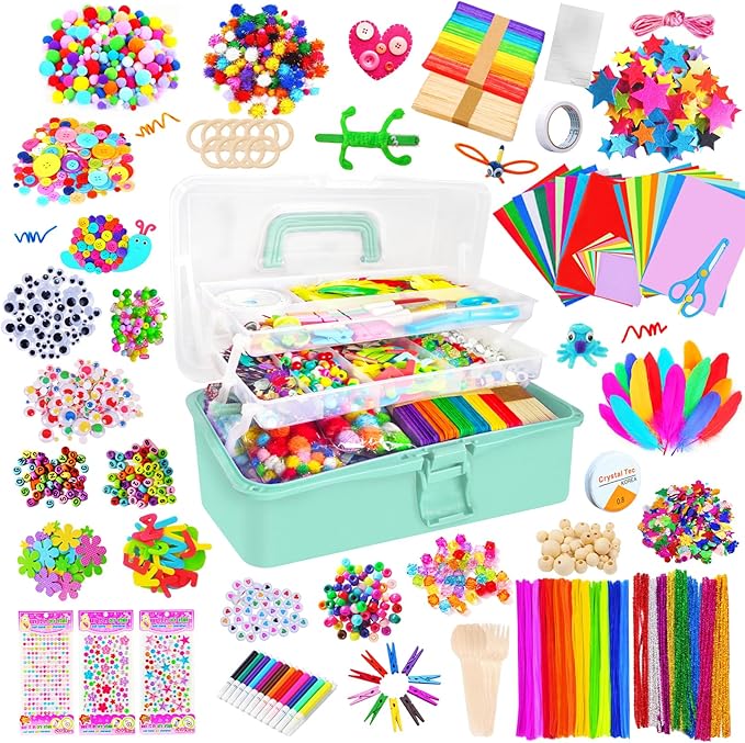 Itopstar 3000+ Kids Arts and Crafts Supplies for Kids Ultimate Crafting Supply Set in Portable 3 Layered Plastic Art Box Hobby Craft Set for Creative Projects (Ages 8+)