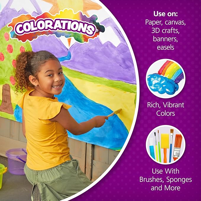 Colorations Paraben-Free Washable Tempera Paint Set, 19 Colors, Non-Toxic, Vibrant, Kids' Art Supplies, Classroom Must Haves
