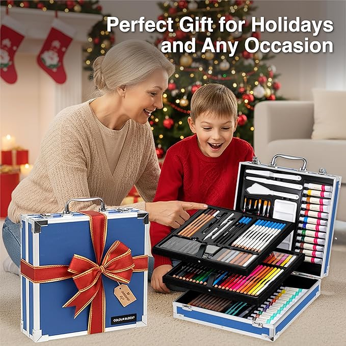 COLOUR BLOCK 151-Piece Professional Art Supply Set with Mixed Media, Paint Kit & Brushes in Aluminum Case, Complete Art Supplies for Adults, All Level Artists, Travel Art Set