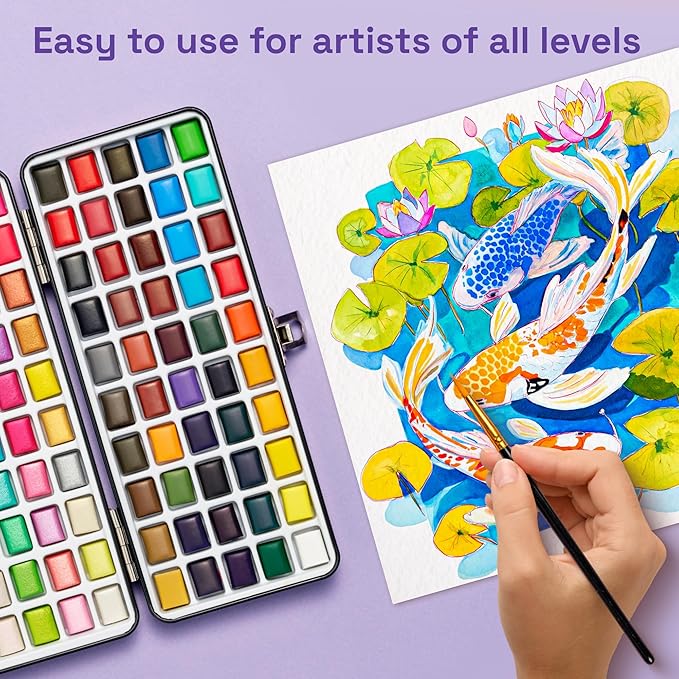 ARTISTRO 100 Color Watercolor Paint Set - Portable Paint Art Kit with Palette and Brush Pens - Travel Water Color Set for Adults, Professionals, Kids - Art and Painting Supplies - Gift Idea