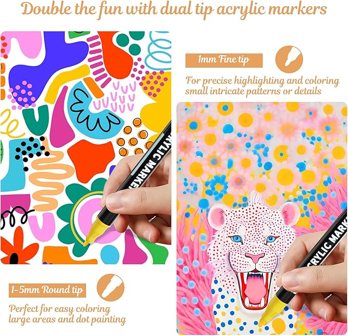 nauets 12 Colors Acrylic Paint Markers, Premium Dot & Fine Dual Tip Acrylic Paint Pens for Rock, Wood, Fabric, Canvas, Glass, Paper, Ceramic, Scrapbook, Vision Board and DIY Crafts Supplies Art Gifts