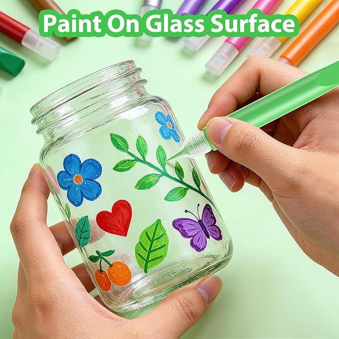 24 Pcs Suncatcher Paint Pens, Stained Glass Sun Catcher Pens 24 Colors 10ML Each, Suncatcher Kit Glass Paint Window Art Pen Crafts for Gift DIY Party Activity Supplies