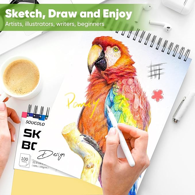 College Graduation Gifts, Nursing Student Essentials, Teacher Appreciation Gifts, Soucolor 9" x 12" Yellow Sketch Book, 1-Pack 100 Sheets Spiral Bound Drawing Paper