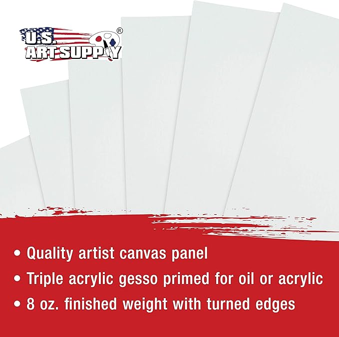 U.S. Art Supply 9 X 12 Inch Art Canvas Board Panels 12 Pack - 8 Ounce Heavyweight Cotton Acid Free Canvases for Painting Acrylics and Watercolor (1 Case of 12 Single Canvas Painting Panels)