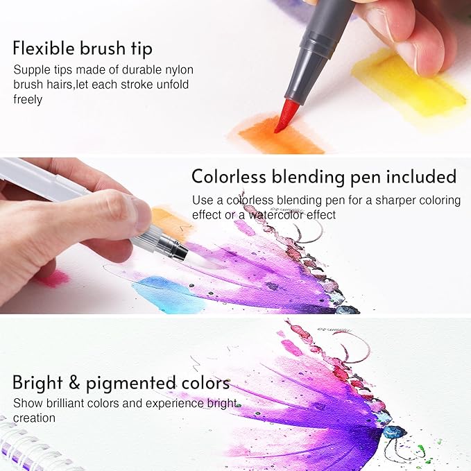 TOSHARE 12 Colors Blendable Watercolor Markers for Adults 2026 Professional Double Tip Paint Pens with 1 Water Brush Pen Water Based Coloring Pens Drawing Markers Set with Flexible Brush Tip