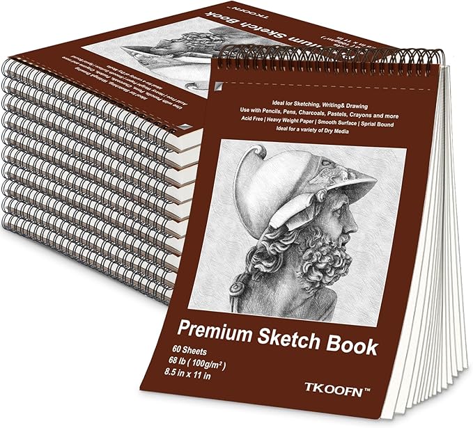 TKOOFN 10 Pack 8.5" x 11" Sketch Book Bulk (600 Sheet Total), Top Spiral Bound Premium Sketchbook Drawing Pads(68lb/100gsm), Acid-Free Painting Paper Drawingbook for Adults Kids Artists Beginners