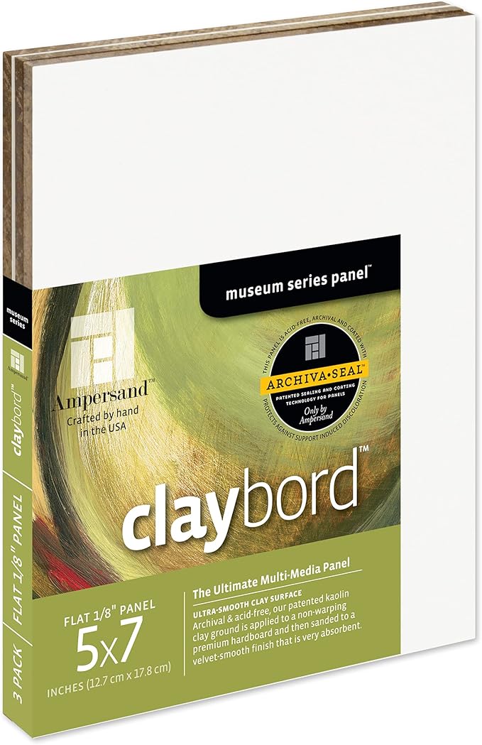 Ampersand Art Supply Claybord | 5" x 7" - Pack of 3 | 1/8" Flat Profile | Kaolin Clay Painting Panel for Acrylic, Ink, Watercolor & Mixed Media | Canvas & Paper Alternative