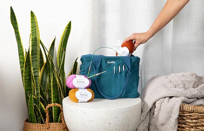 Soolla Studio Bag: Pottery Tool Bag & Craft Storage, Art Supply Organizer, Washable Tote, Knitting Yarn, Crochet Projects, 30 Pockets, 20+ Canvas Colors, Gift For Artists & Teachers (Aquamarine)